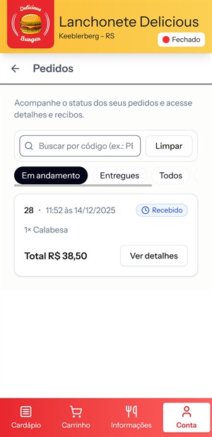 Acompanhamento de pedido em tempo real