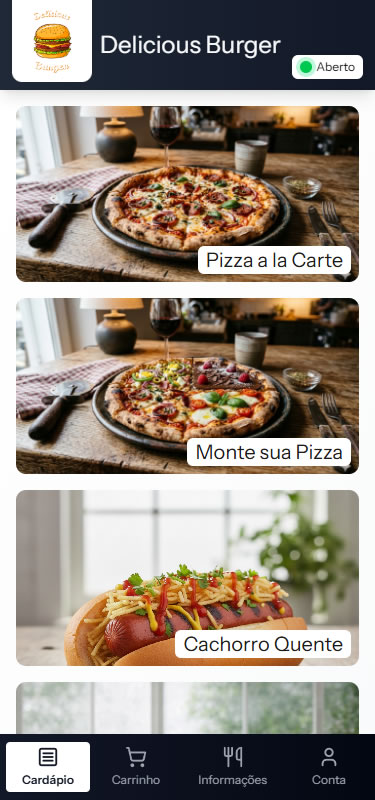 Tela de informações de entrega para o cliente