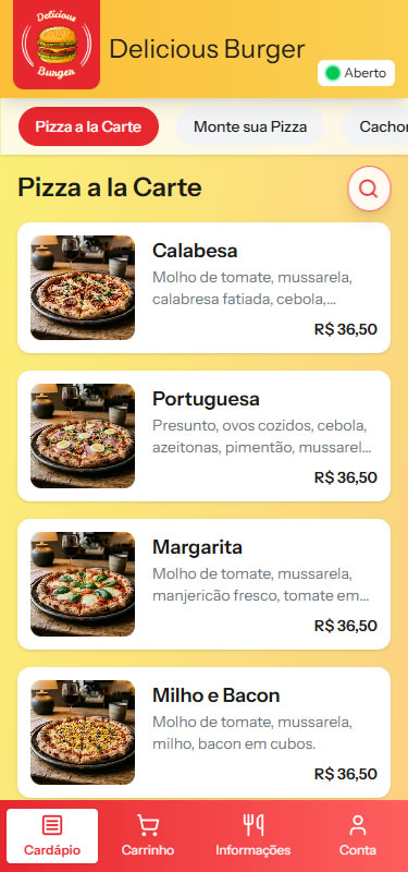 Carrinho de compras do sistema CardáPiu